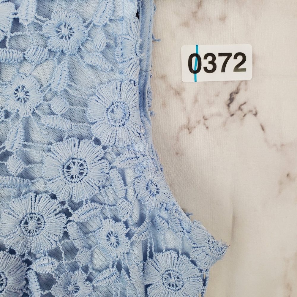 B. DARLIN Blue Flower Lace Mini Dress Sleeveless 9 - Picture 7 of 9
